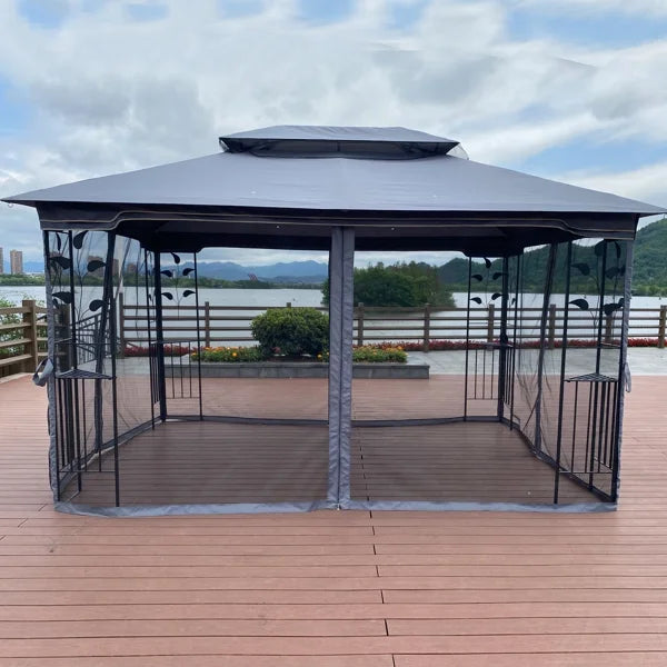 Gray Patio Gazebo Canopy Tent With Mosquito Net P1810