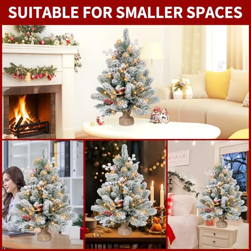 Flocked Artificial Mini Christmas Tree with Lights and Ornaments O8821