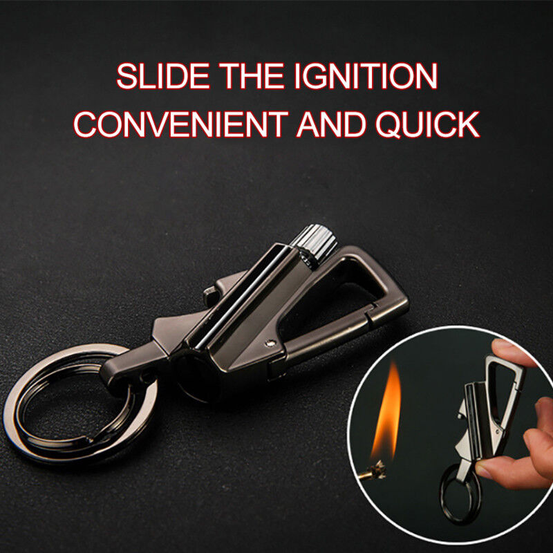Metal Carabiner Bottle Opener Keychain Flint Fire Starter F94543