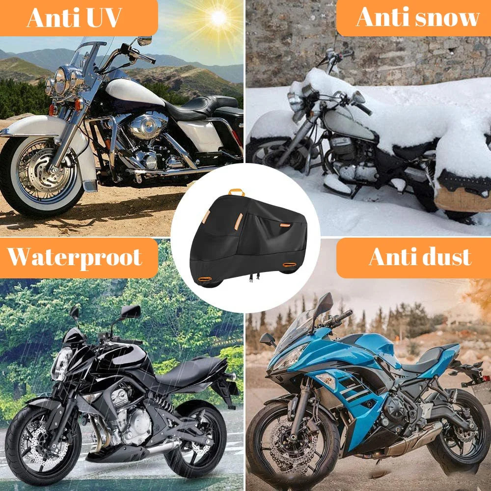 300D Waterproof Motorcycle Cover with 4 Reflective Strips Storage Bag (XXL) M5002