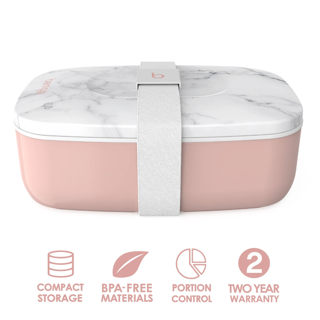 All-in-One Stackable Bento Lunch Box Container with 2 Stackable Containers, Plastic Utensil Set, and Nylon Sealing Strap A91648
