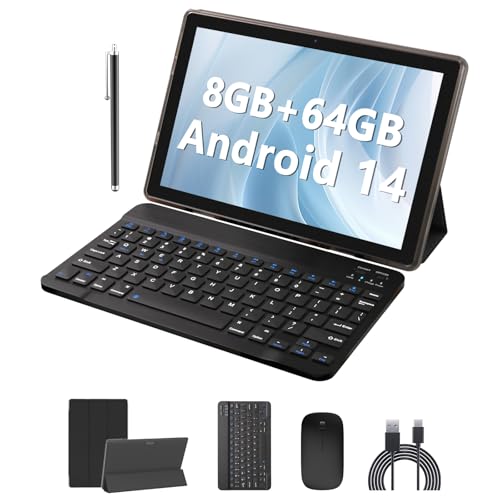 8GB RAM 64GB ROM 10 Inch Android 14 Tablet with Keyboard Mouse Case Stylus F780