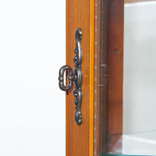 Corner Curio Cabinet with Tempered Glass Shelves, Mirrored Back, Cherry Q579