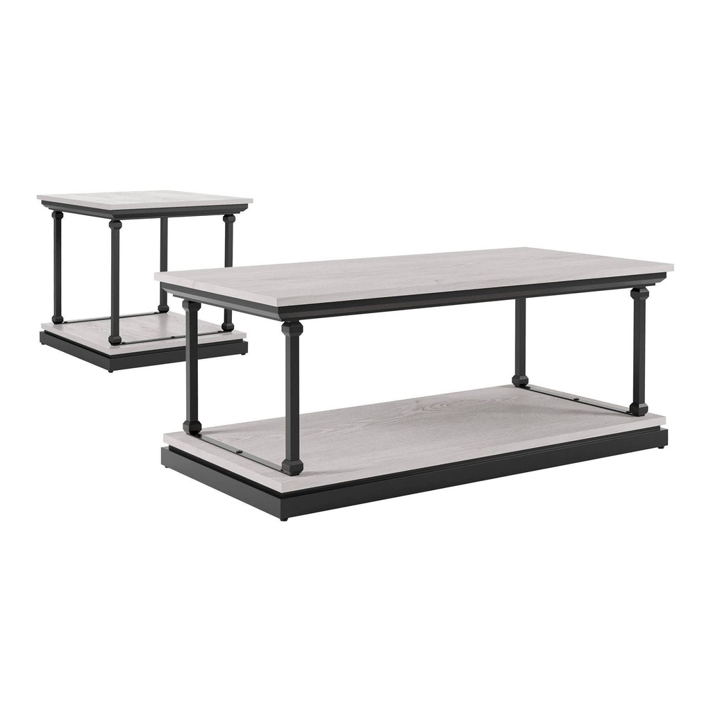 2pc Coffee and End Table Set Antique White/Black M7343