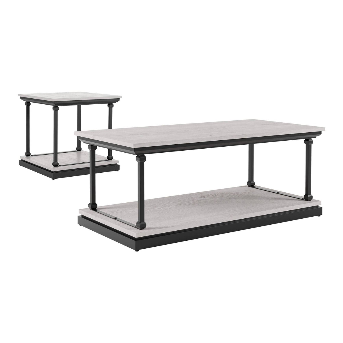 2pc Coffee and End Table Set Antique White/Black M7343