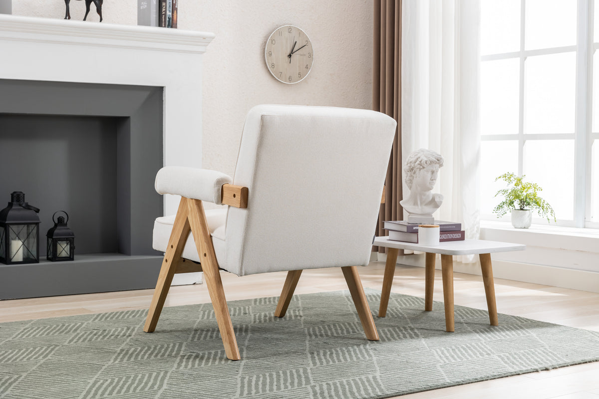 Mid-Century Modern Accent Chair with Solid Wood Armrest D3993