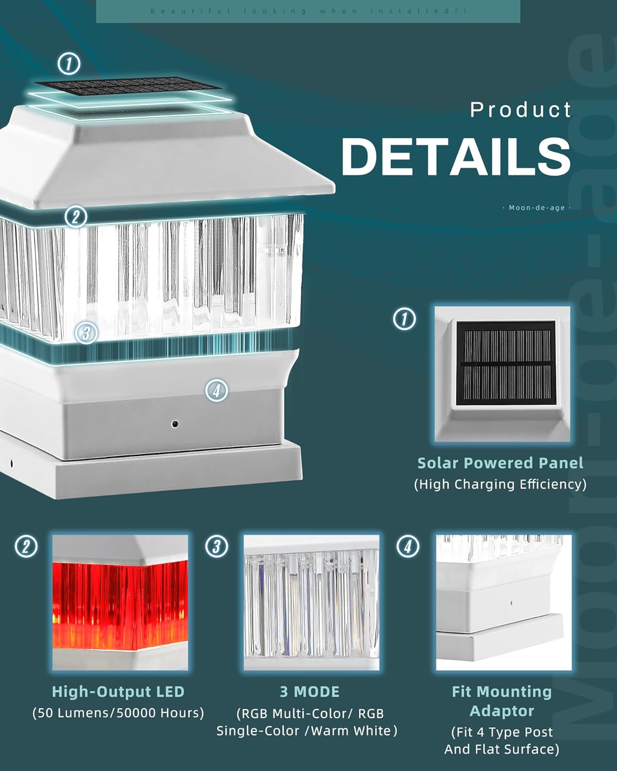 50 Lumen 3 Modes Solar Post Lights (1 Pack) and RGB & Warm Solar Post Cap Lights (1 Pack) R79796
