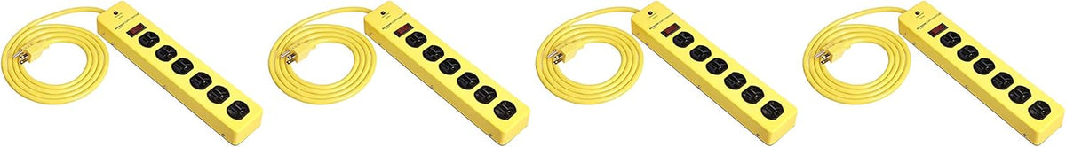 6 PACK Yellow Metal Surge Protector Power Strip O63661