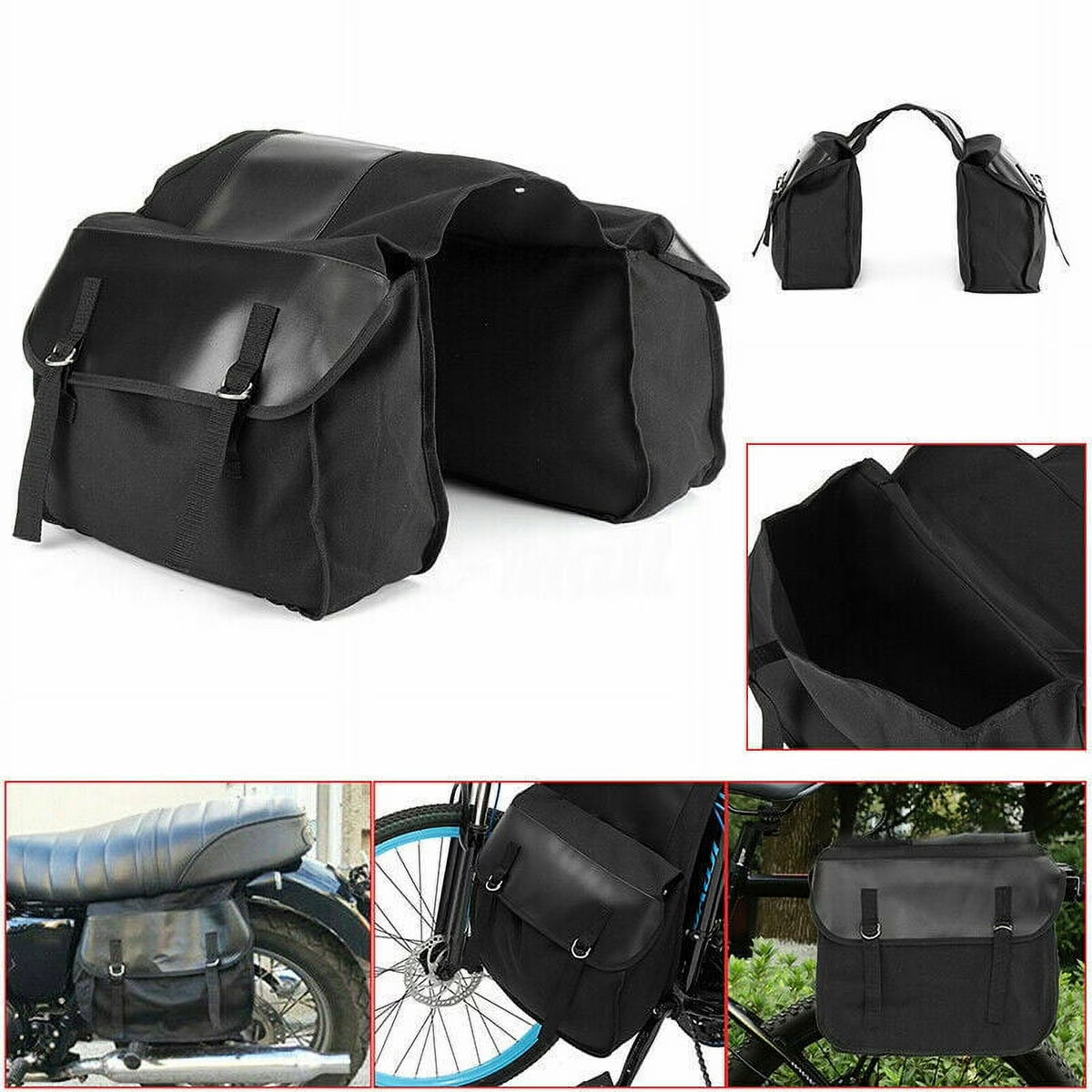 Black Canvas Waterproof Motorcycle Saddle Bag J28290