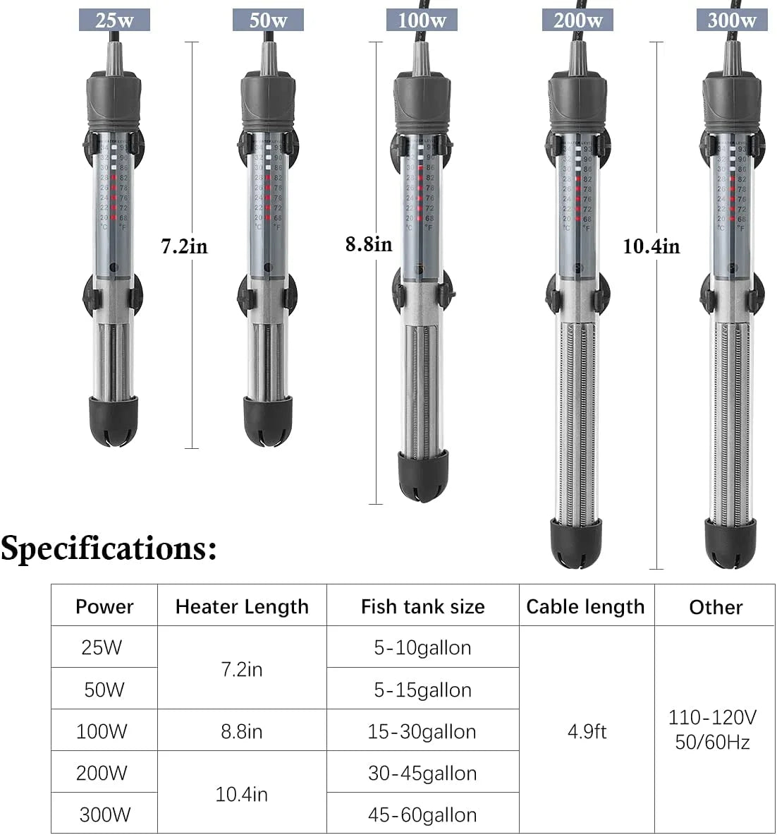 100W Adjustable Submersible Aquarium Heater E610
