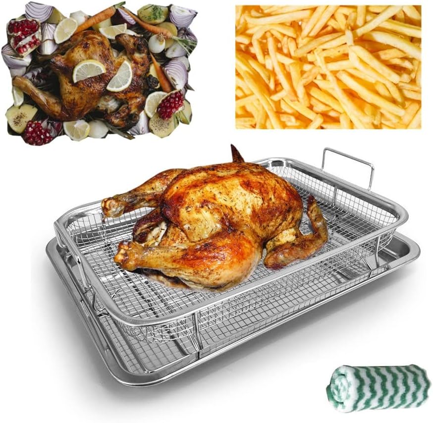 Stainless Steel Air Fryer Basket Set with Crisper Tray and Pan Tray B188037