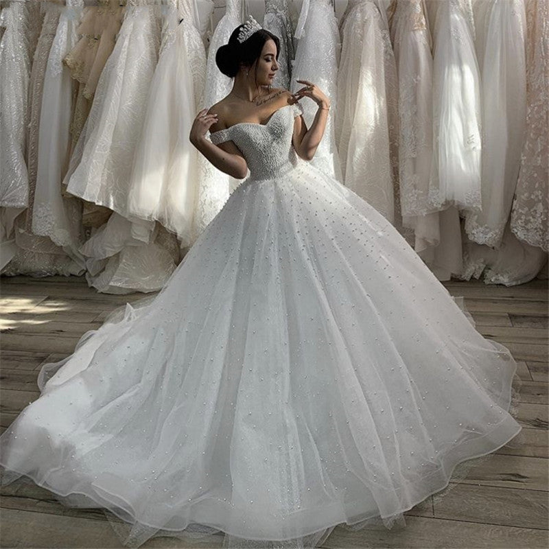 White Plus Size Sweetheart Tulle Wedding Dress P811836