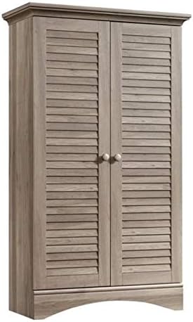 Antiqued White Storage Cabinet with Doors and 4 Adjustable Shelves M331