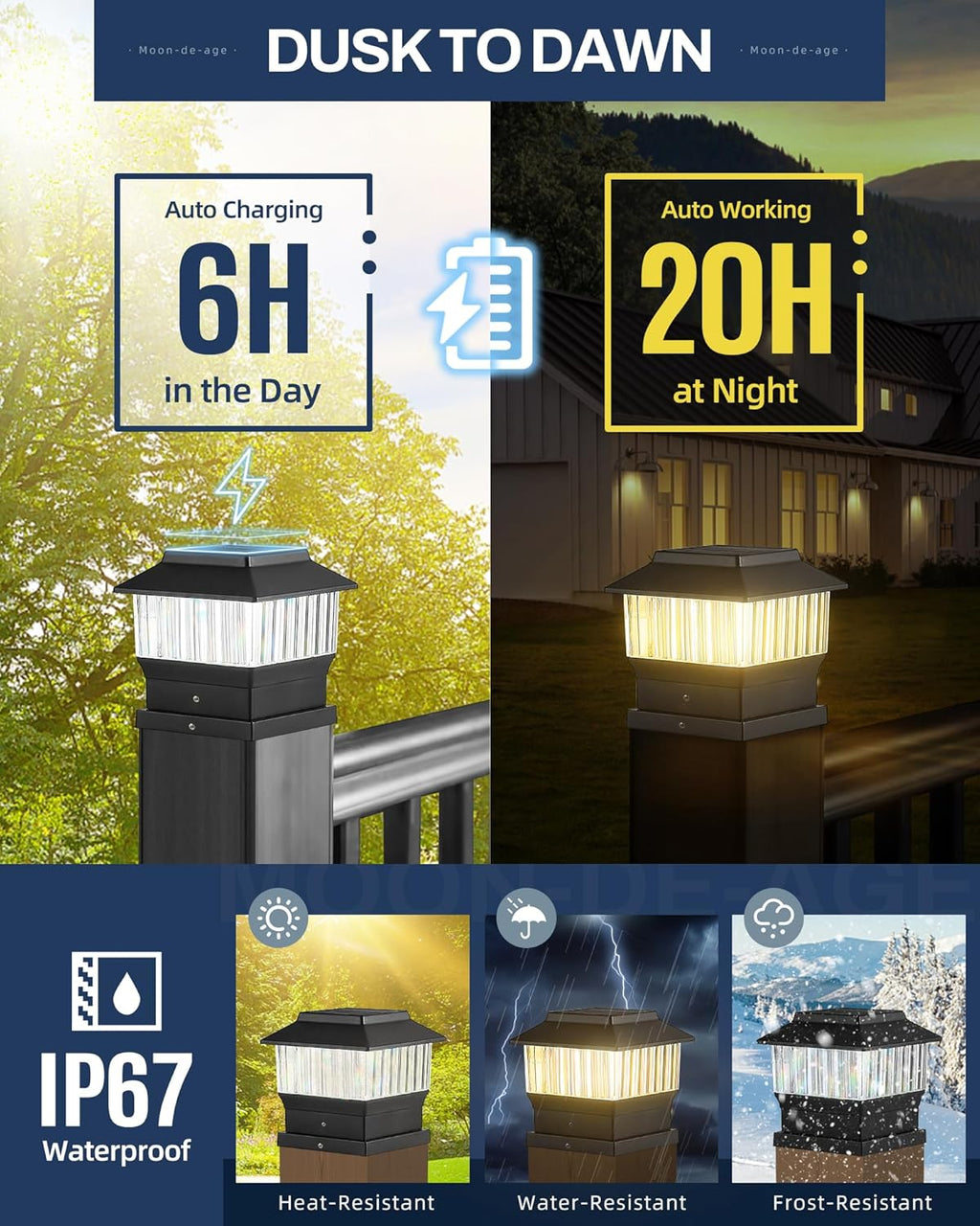50 Lumen 3 Modes Solar Post Lights (1 Pack) and RGB & Warm Solar Post Cap Lights (1 Pack) R79796