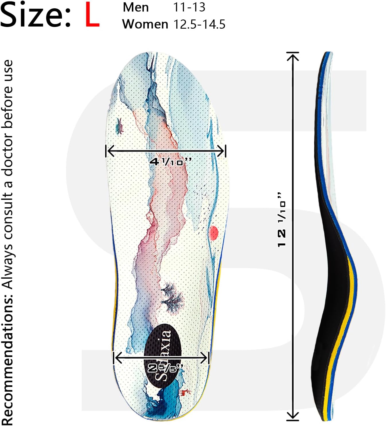 Orthotic Insole Arch Support Insert Insole Men 11-13, Women 12.5-14 N66069
