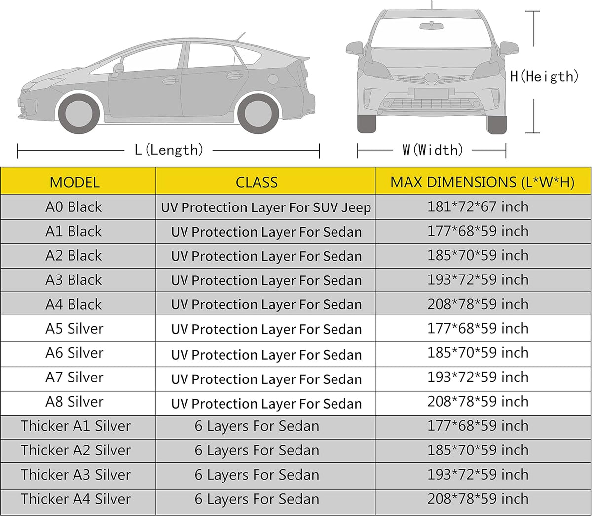 6 Layers Cotton Car Cover for Sedan Up to 177 M Q334