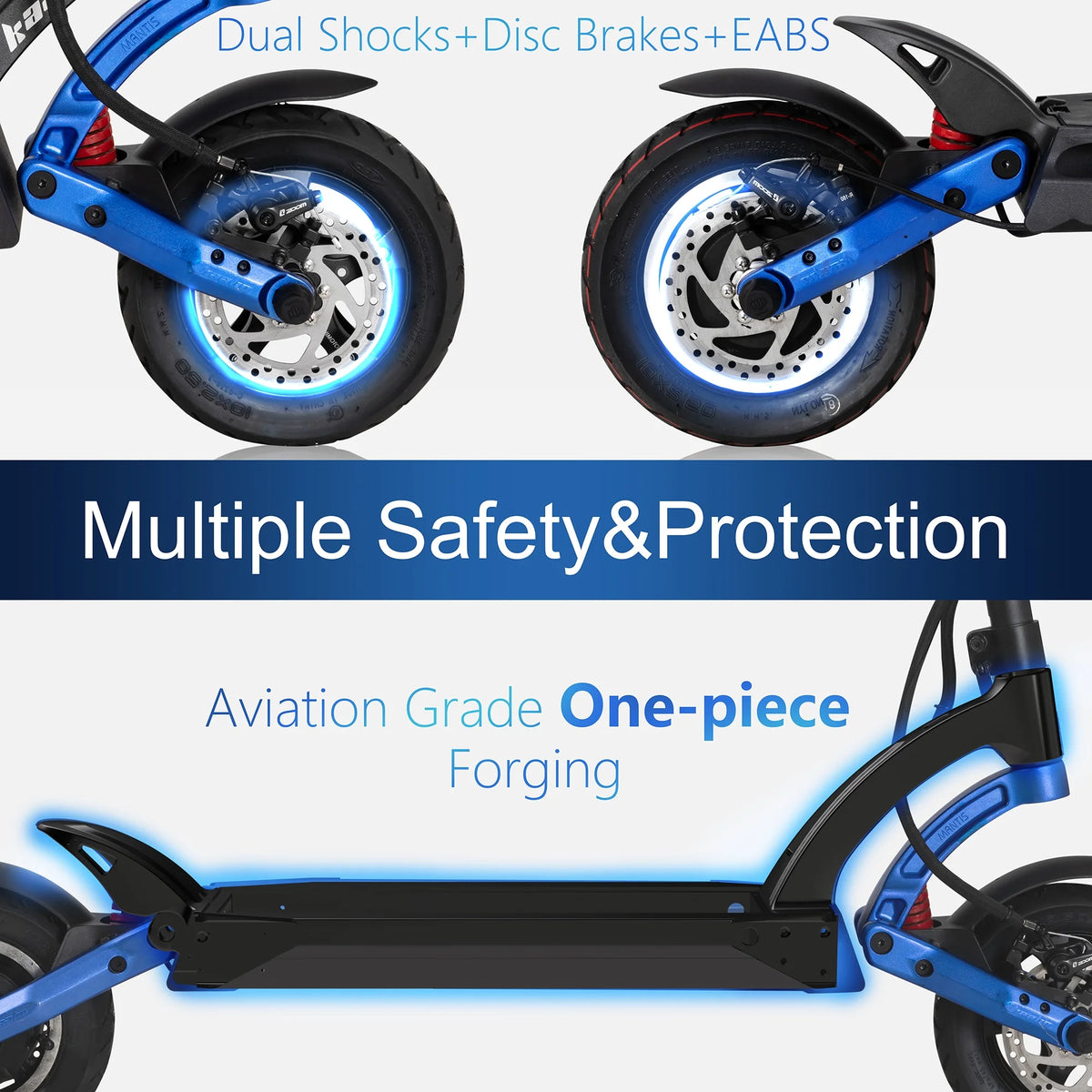 Blue Electric Scooter with 25 Miles Range, 19 MPH, 500W Motor, 10 inch Wheels D68258