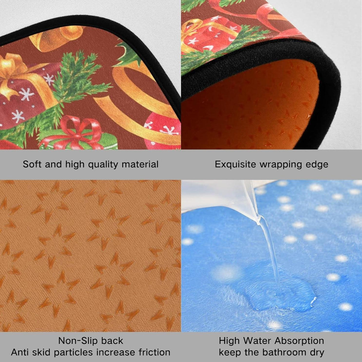 Christmas Jingling Bells Kitchen Mats Set of 2 Non Slip Comfort Mat V780