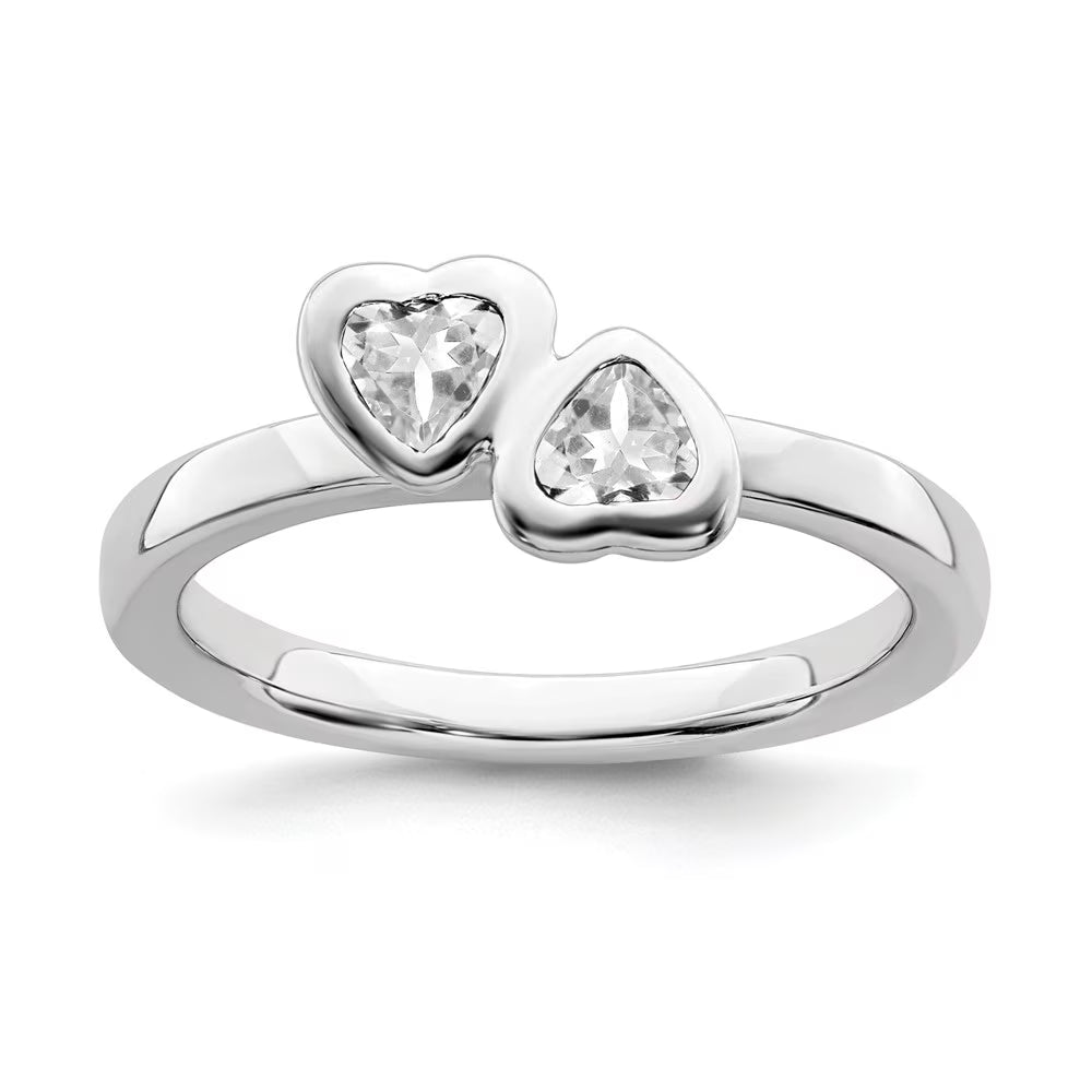 Sterling Silver White Topaz Double Heart Ring Q9388