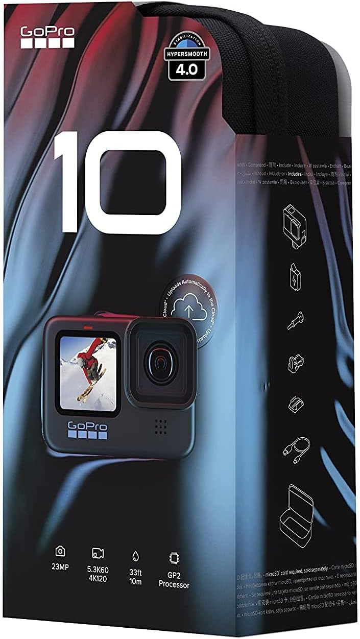 HERO10 Black Camcorder with 64GB microSD, 2 Batteries, Charger, Underwater Housing, LED Light Kit, Carry Case J18646