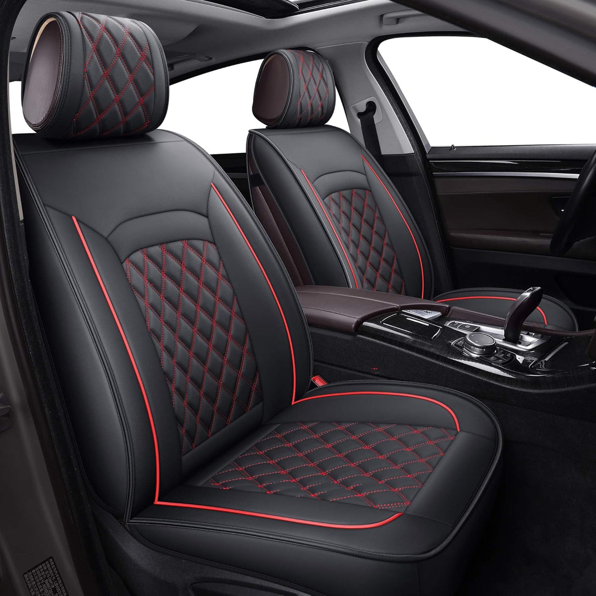 Black & Red Faux Leather Seat Covers A945464