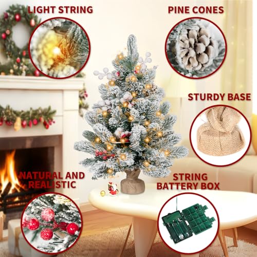 Flocked Artificial Mini Christmas Tree with Lights and Ornaments O8821