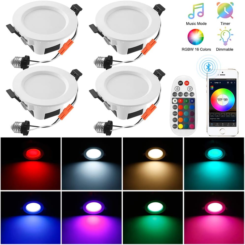 Smart Recessed Downlight 4 Pack LED Lighting Fixtures 3 Inch Dimmable Multicolor Ceiling Can Lights C4600