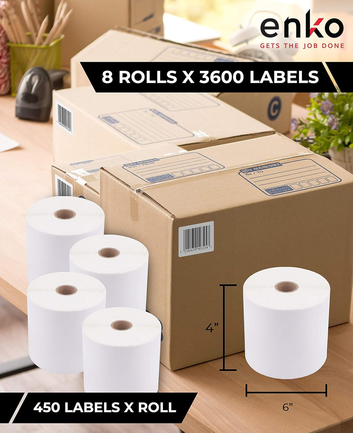 8 Rolls 3600 Labels 4 x 6 Direct Thermal Address Shipping Labels T2697