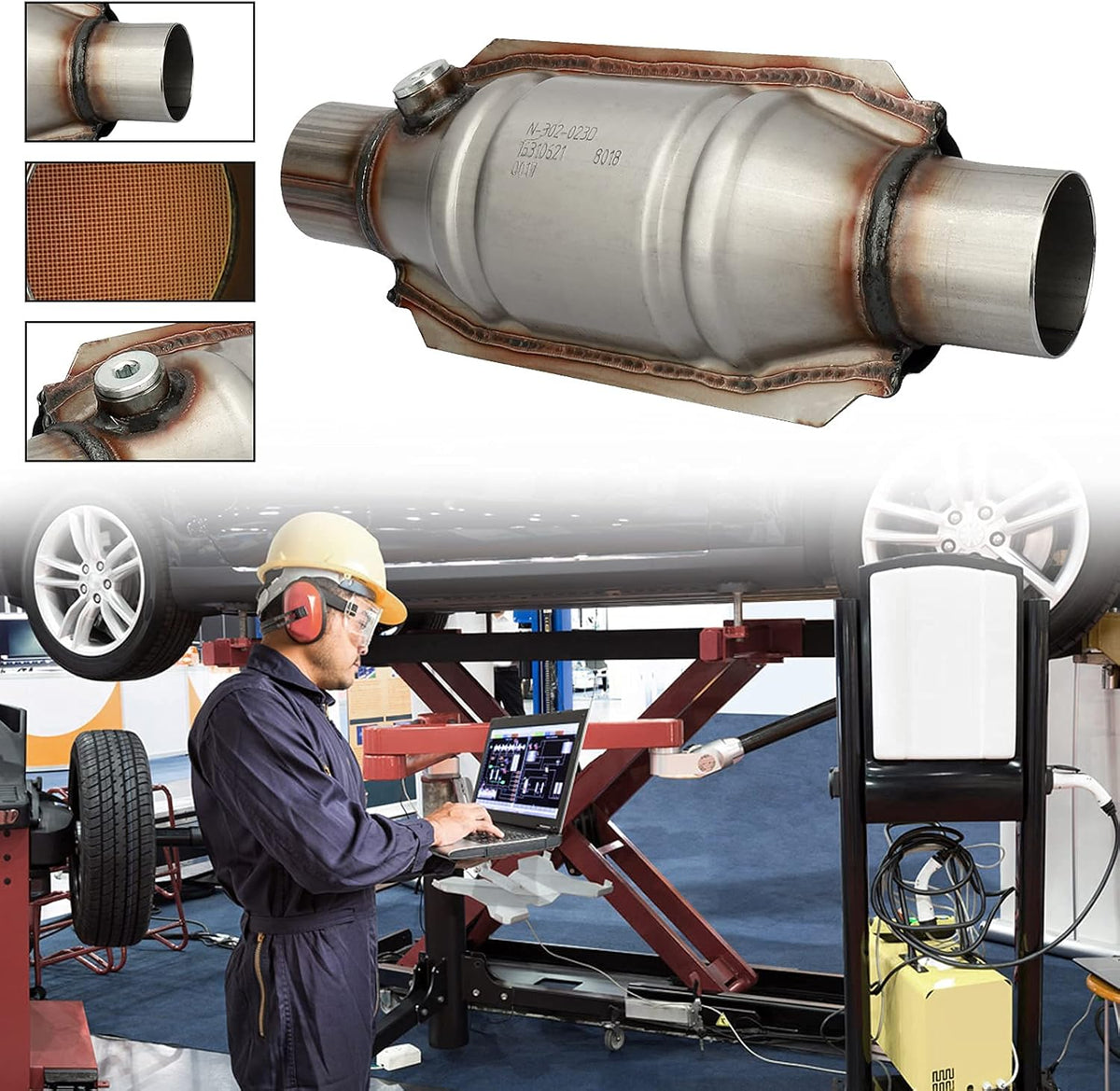 2.25" Inlet/Outlet Universal Catalytic Converter with O2 Port & Heat Shield, Pack of 2 U108