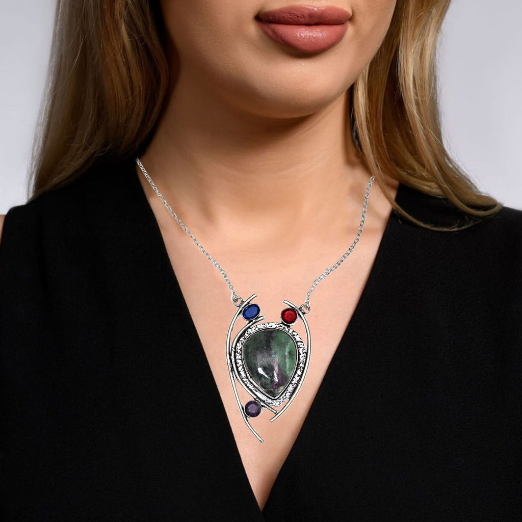 Ruby Zoisite 925 Silver Necklace 20 in M93231
