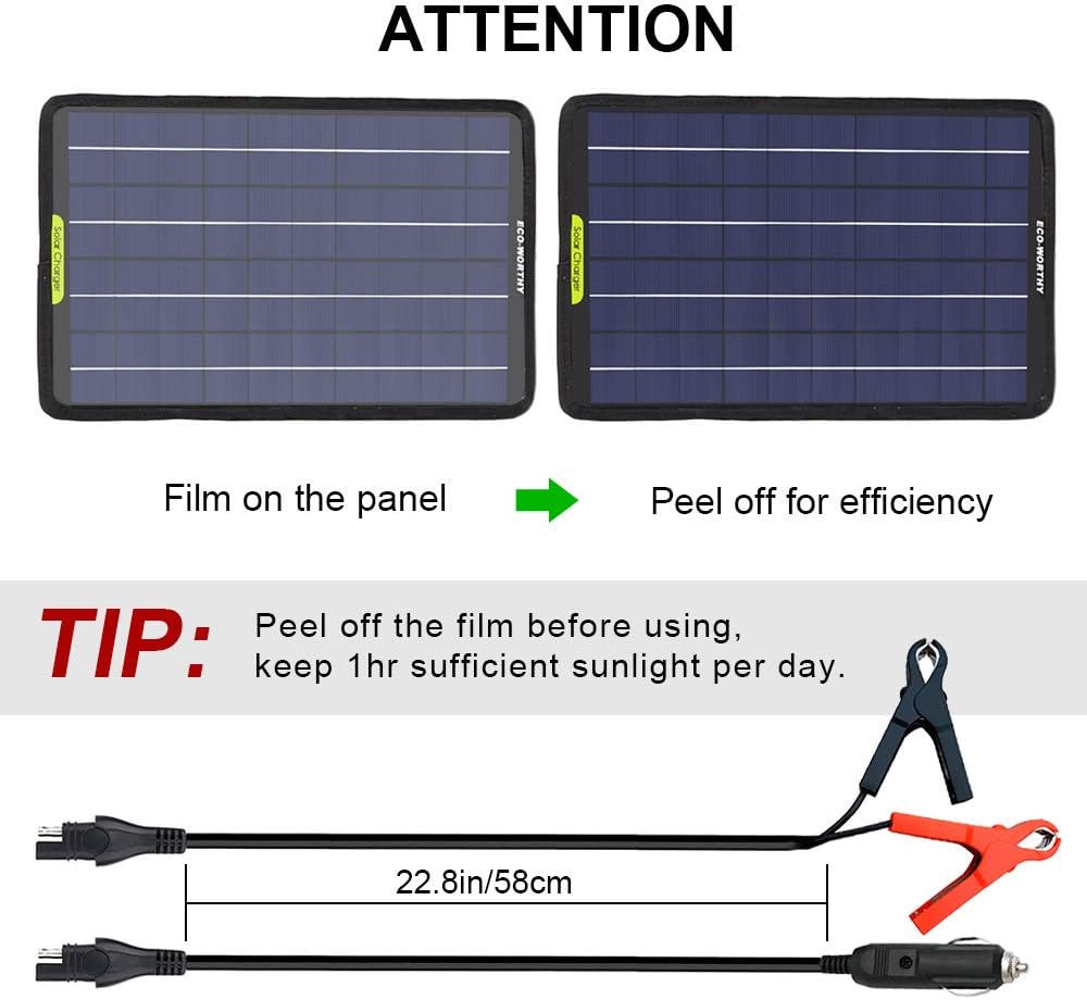 12 Volt 10 Watt Solar Car Battery Charger & Maintainer with Alligator Clip Adapter U771862