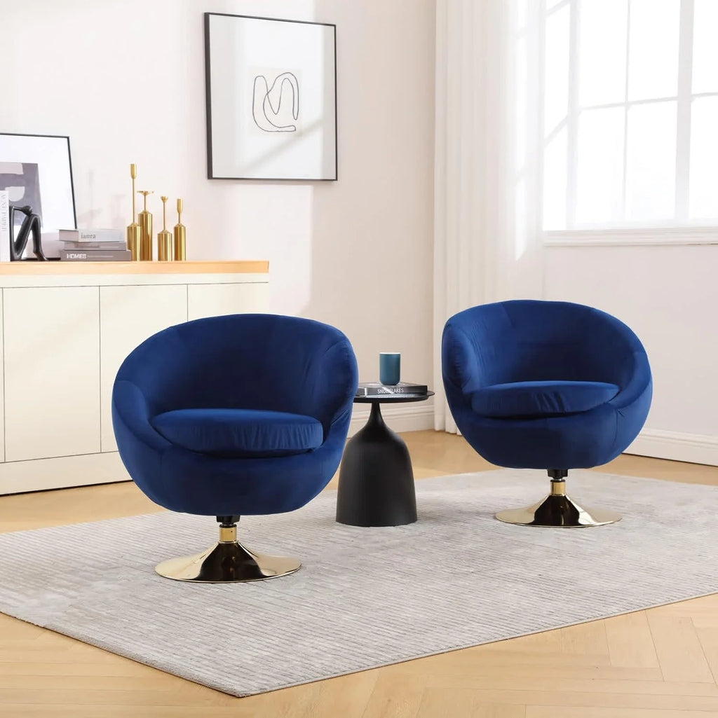 Blue Velvet Swivel Barrel Chair F7993