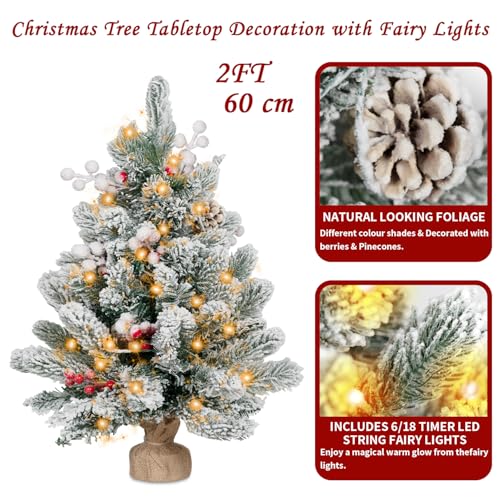Flocked Artificial Mini Christmas Tree with Lights and Ornaments O8821