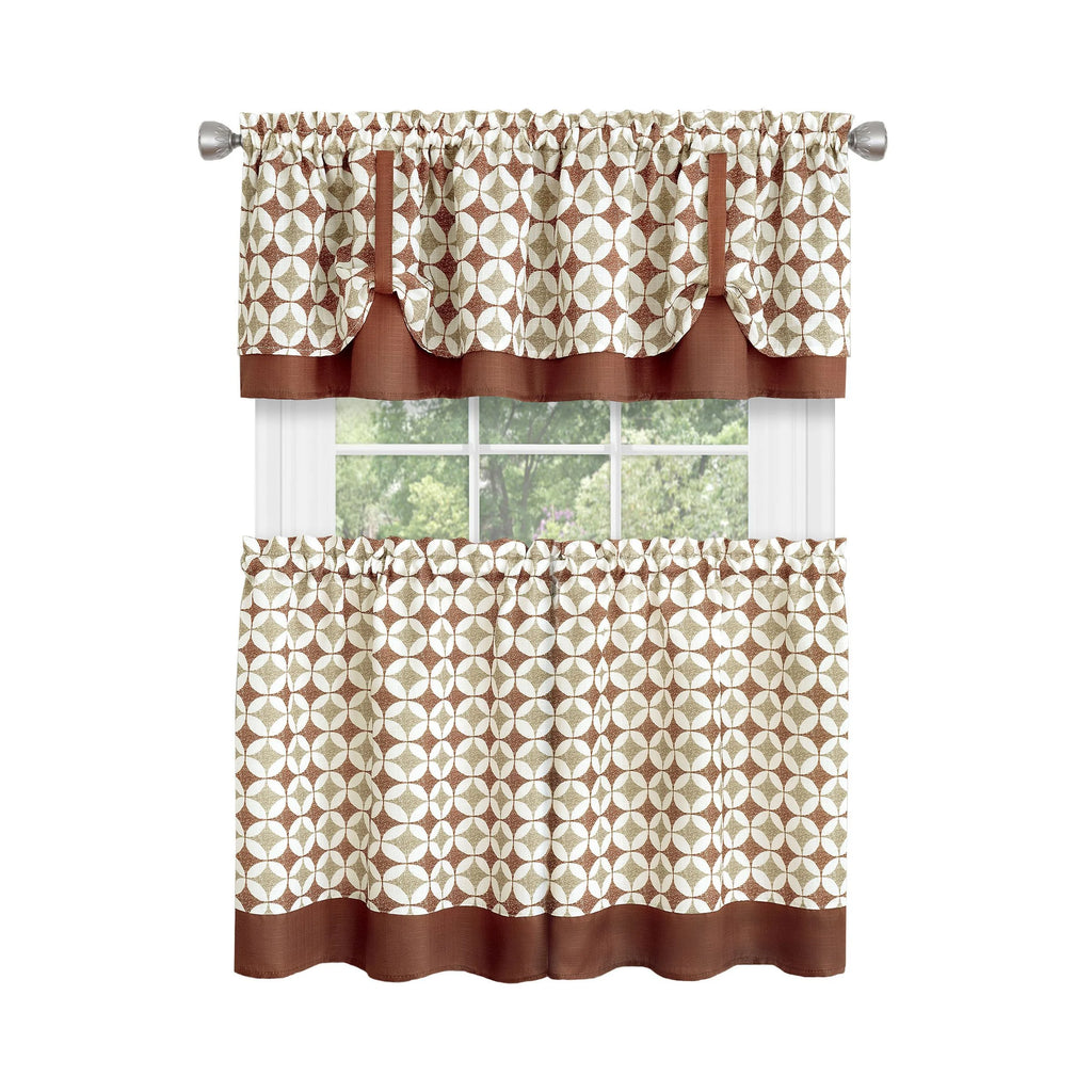 Spice/Tan Window Curtain Tier Pair and Valance Set V307