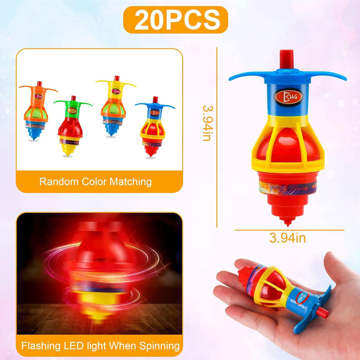 20 Pack UFO Spinning Tops with LED Light Up Flashing Toys V555823