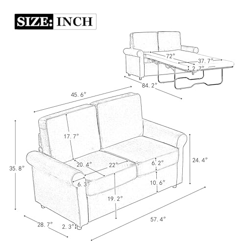Grey Velvet Convertible Sofa Bed with Memory Foam Mattress Q99967