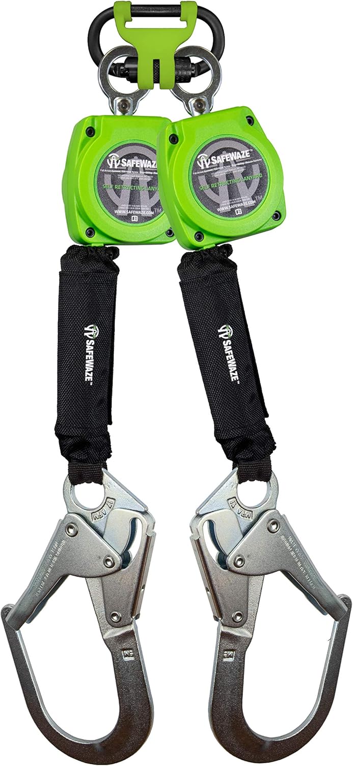 7 FT Dual Leg Web Retractable Lifeline with Aluminum Snap Hooks, Steel Carabiner C2354