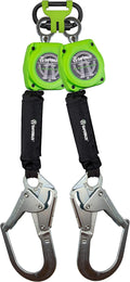 7 FT Dual Leg Web Retractable Lifeline with Aluminum Snap Hooks, Steel Carabiner C2354