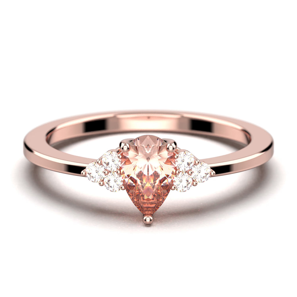 1.25 Carat Pear Cut Morganite And Diamond Moissanite Engagement Ring in 10k Solid Rose Gold A1971