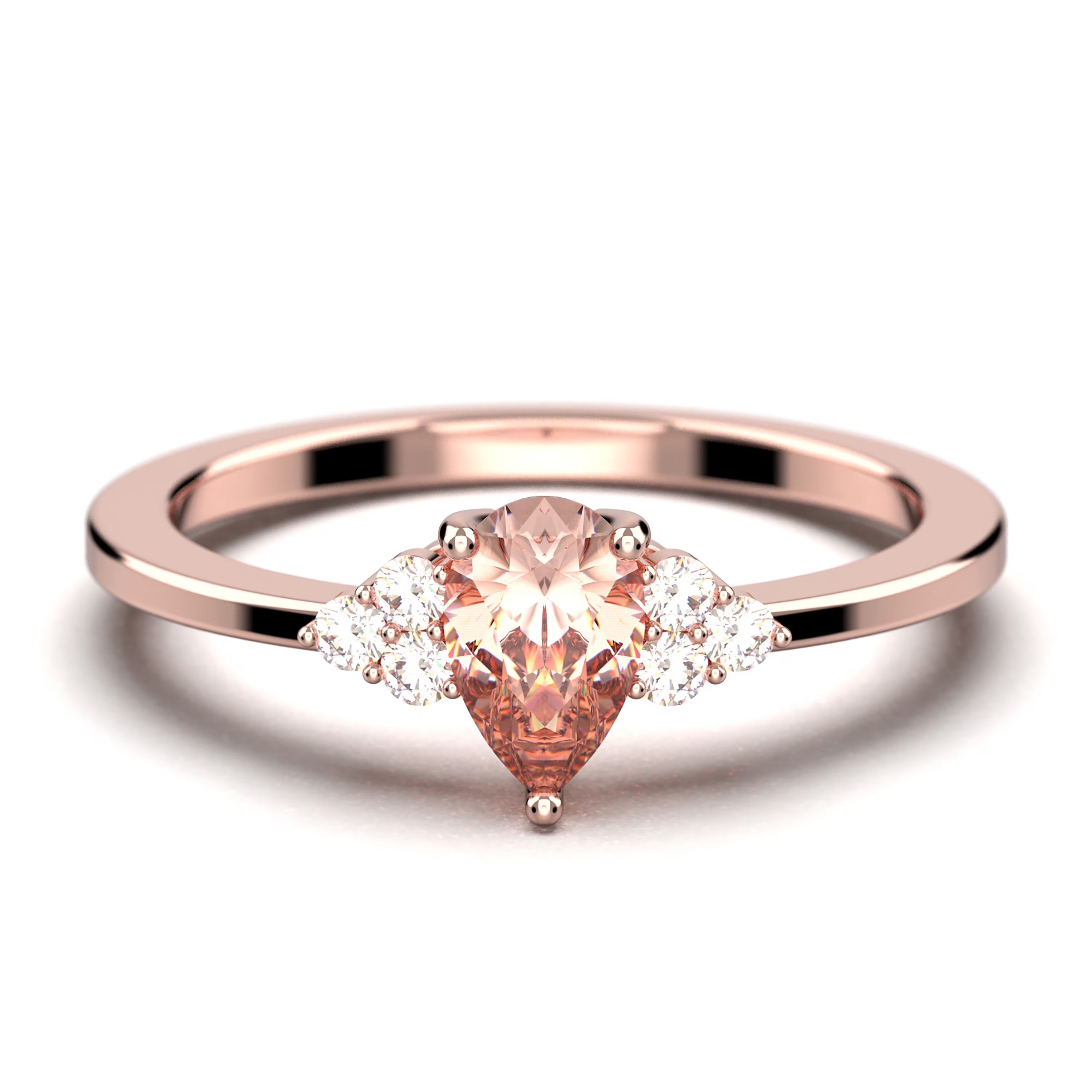 1.25 Carat Pear Cut Morganite And Diamond Moissanite Engagement Ring in 10k Solid Rose Gold A1971