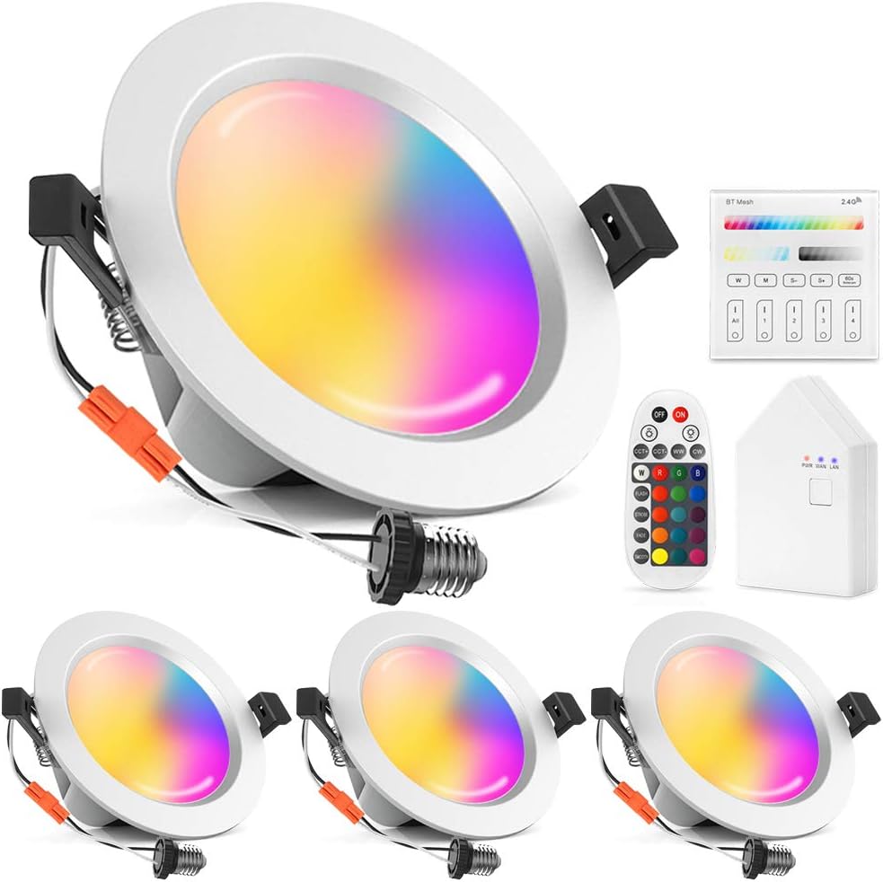 Smart Recessed Downlight 4 Pack LED Lighting Fixtures 3 Inch Dimmable Multicolor Ceiling Can Lights C4600