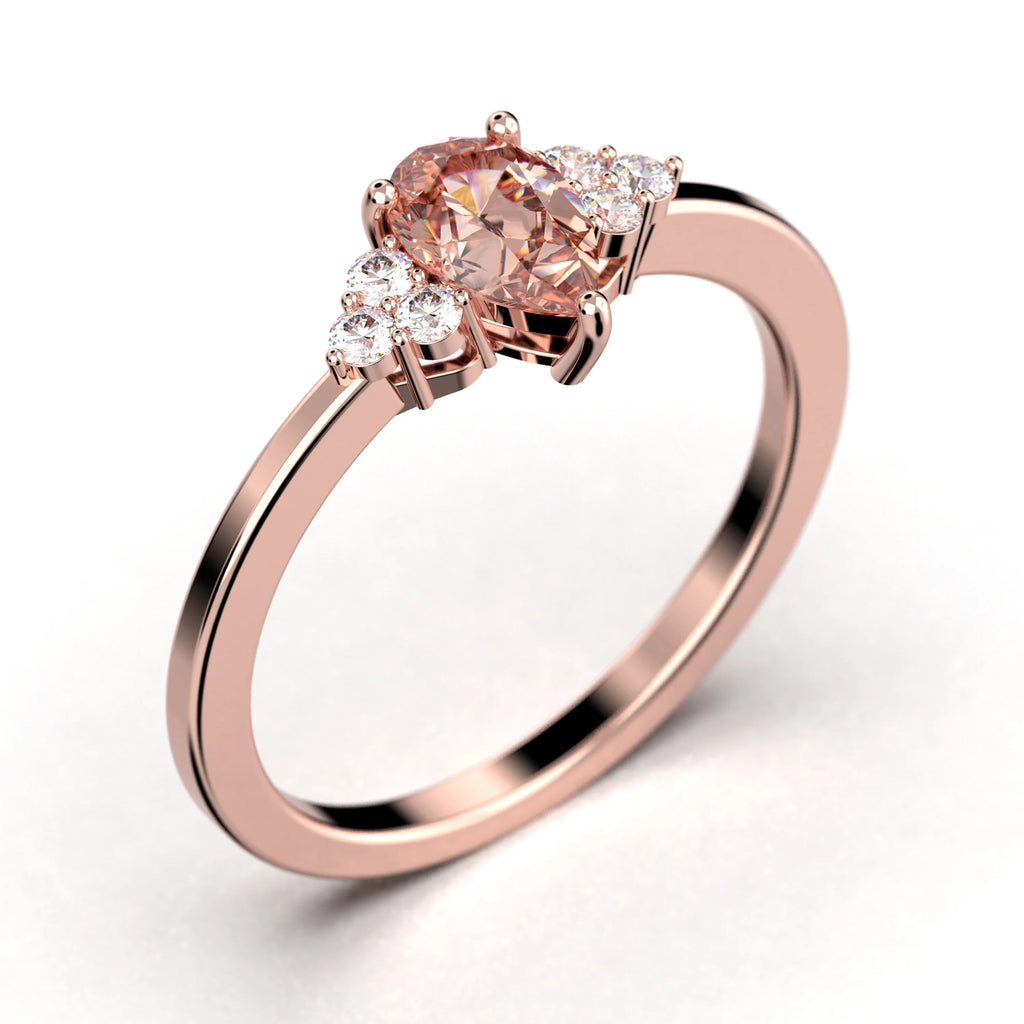 1.25 Carat Pear Cut Morganite And Diamond Moissanite Engagement Ring in 10k Solid Rose Gold A1971