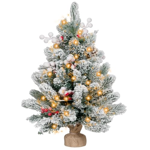 Flocked Artificial Mini Christmas Tree with Lights and Ornaments O8821