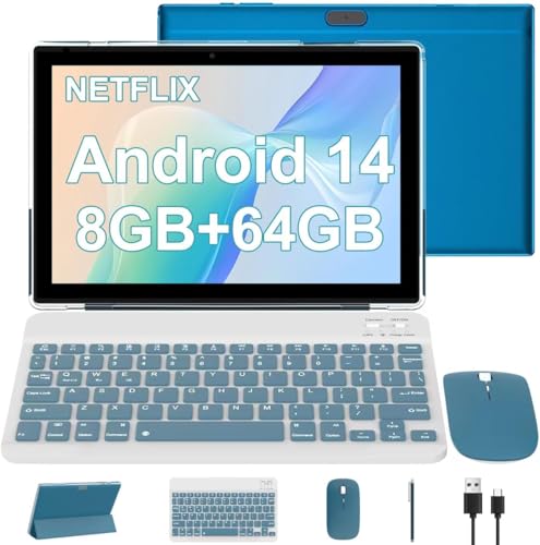 8GB RAM 64GB ROM 10 Inch Android 14 Tablet with Keyboard Mouse Case Stylus F780