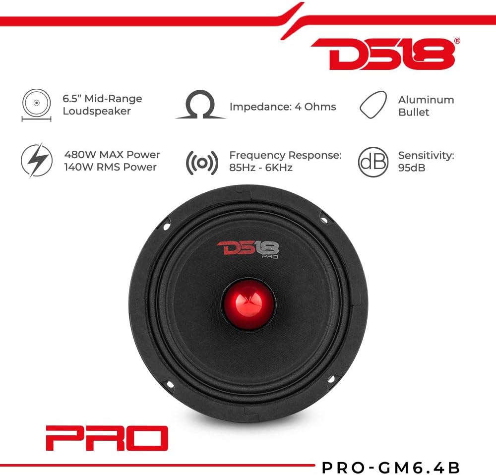 6.5 Midrange Red Aluminum Bullet 480W Max 4 Ohms Car Speakers O371083