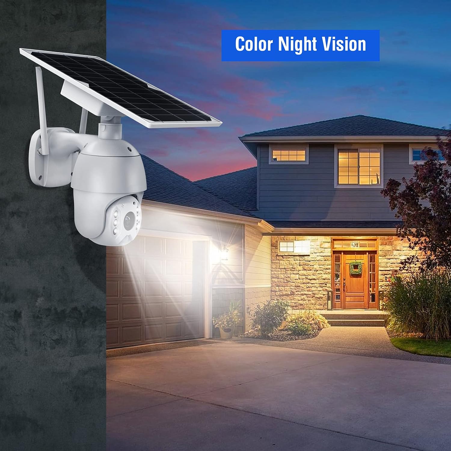 1080P Wireless WiFi PTZ Solar Security Camera with Color Night Vision Y615828