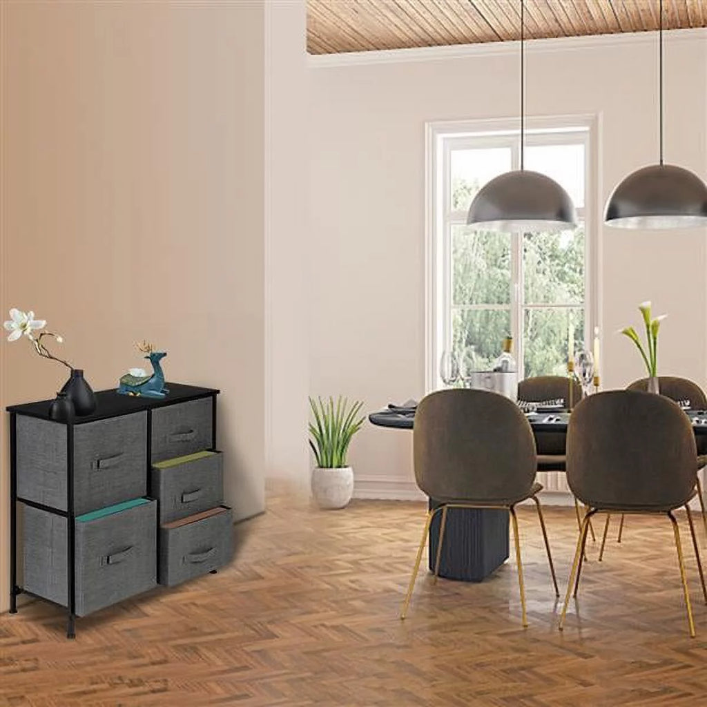 5 Fabric Drawer Steel Frame Storage Cabinet Dresser W928353