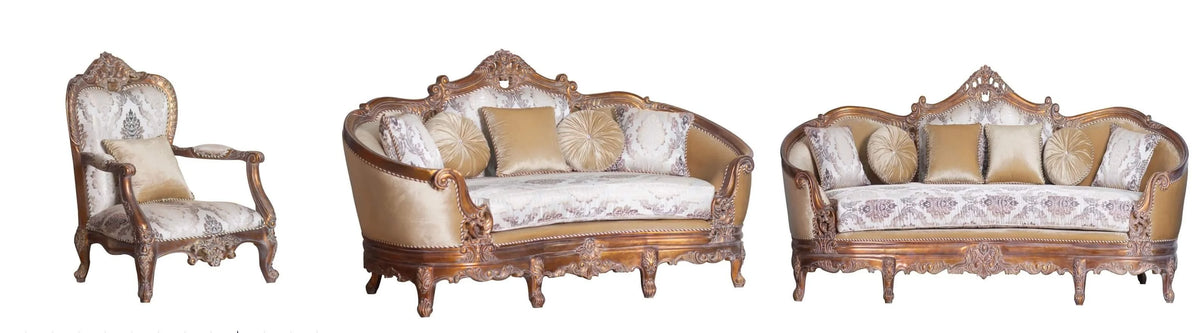 Dark Cooper Wood Trim Victorian Sofa Set 3 C329030