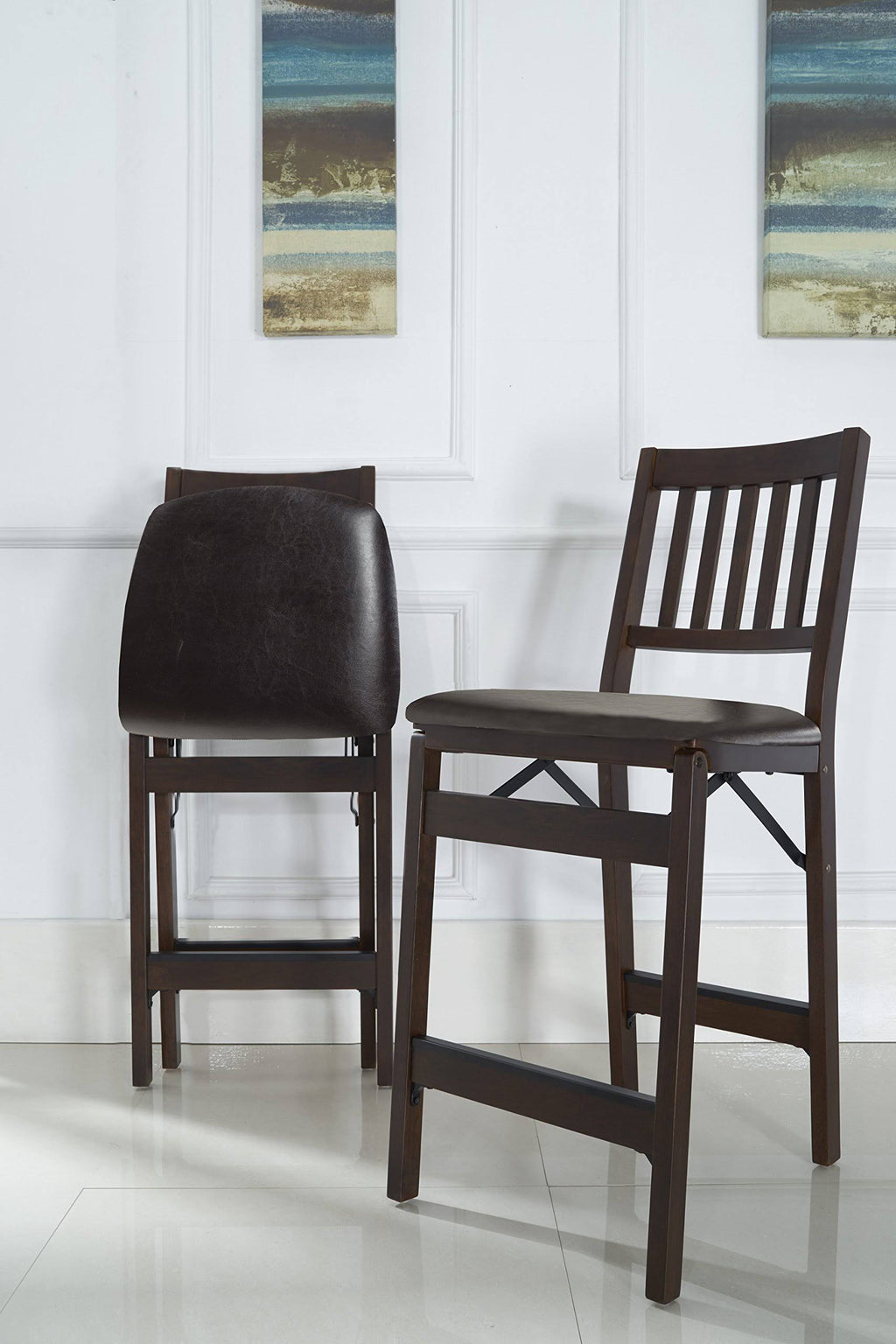 Espresso Bonded Leather Folding Counter Height Stools Set of 2 D187215