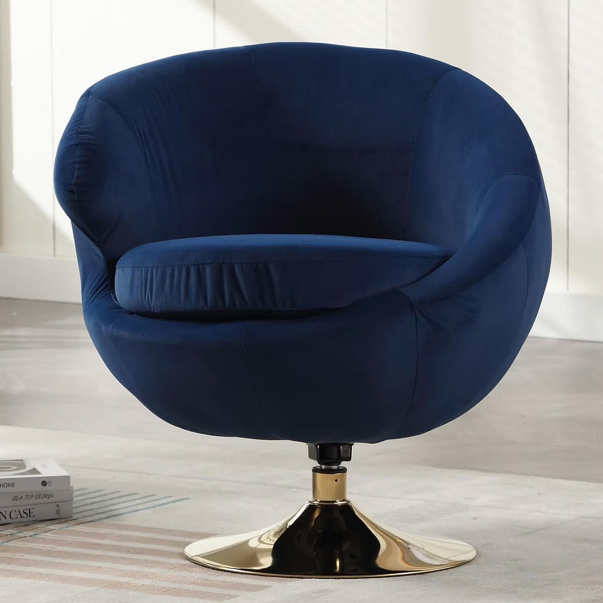 Blue Velvet Swivel Barrel Chair F7993